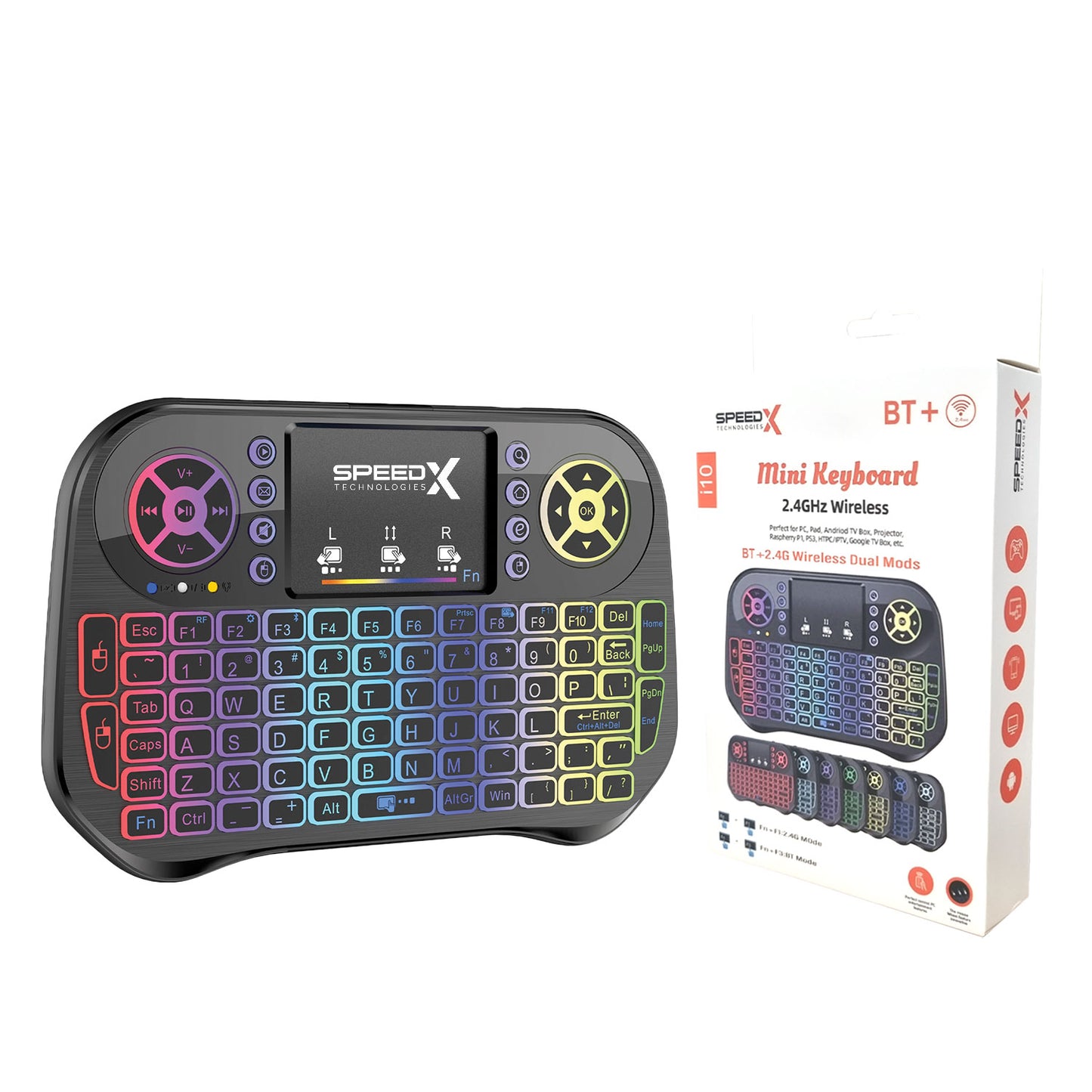Speedx I10 Mini Wireless+bluetooth Touchpad 7 Color Backlit Light 2.4ghz