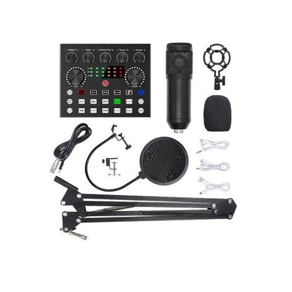 V10 Bm-800 Podcast Condenser Microphone Set With Live Sound Card, Rechargeable 12 Kinds Of Auxiliary Background For Karaoke Singing, Youtube Recording Mic