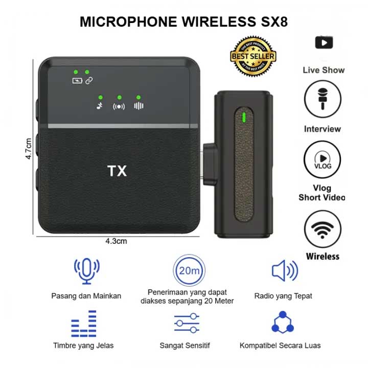 Sx8 Type-c Single / Dual Professional Lavalier Wireless Microphone For Interview, Vlog, Live Mic Noise Reduction