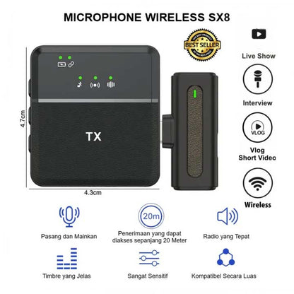Sx8 Type-c Single / Dual Professional Lavalier Wireless Microphone For Interview, Vlog, Live Mic Noise Reduction