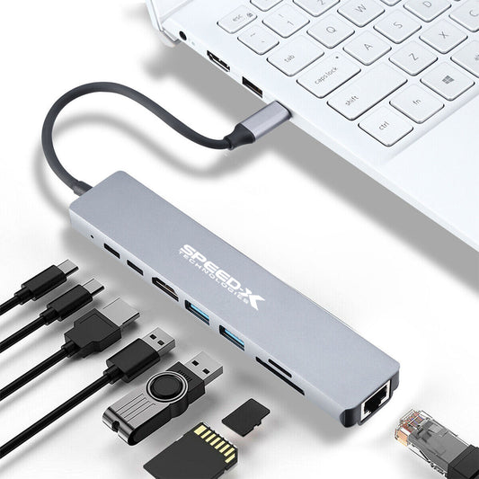 Speedx (sp-tc801) 8 In 1 Multi-port Type C 4k Hdmi Usb 3.0 Converter Good Ic Big Packing