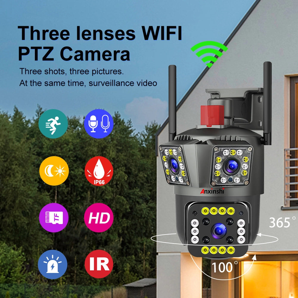 Speed-x Ptz (spz-803) 3 Camera Lens Wifi Outdoor 6mp Color Night Vision With V380 Pro App