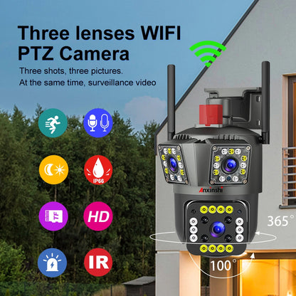 Speed-x Ptz (spz-803) 3 Camera Lens Wifi Outdoor 6mp Color Night Vision With V380 Pro App