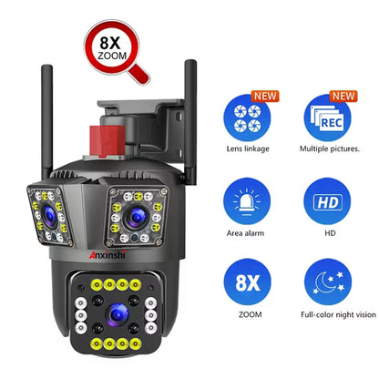 Speed-x Ptz (spz-803) 3 Camera Lens Wifi Outdoor 6mp Color Night Vision With V380 Pro App