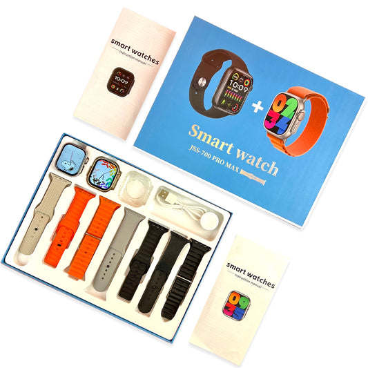Jss-700 Pro Max Dual Smart Watch With 7 Straps + 1 Silicone Case Bluetooth Call Heart Rate Monitor (dual Dial Black+gold) With Hryfine App