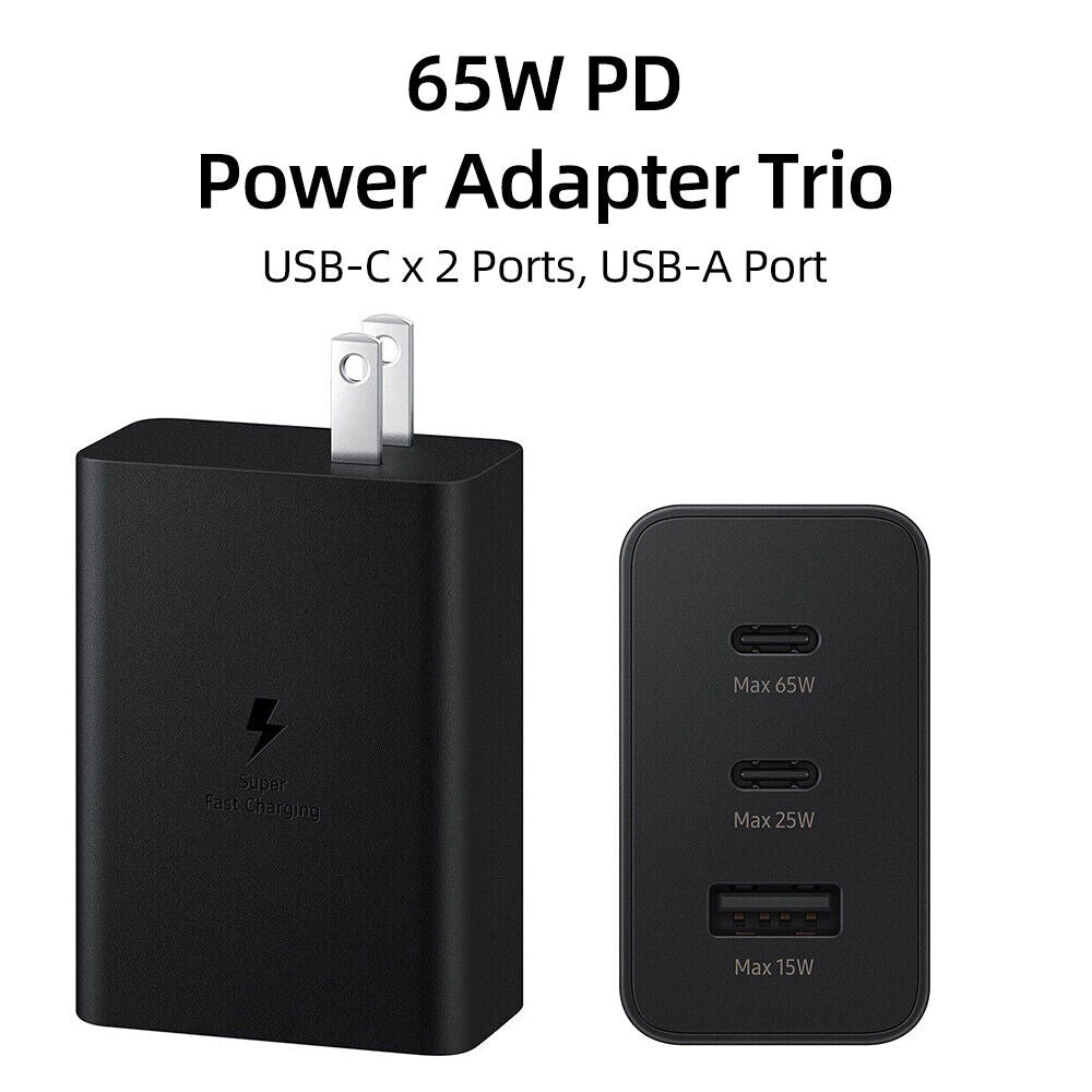 65W SAMSUNG US PIN PD Power Adaptor Trio Usb C x 2Ports,Usb-A Port